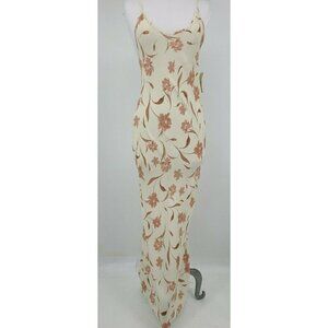 New Flynn Skye Maxi Slip Dress Womens XS Ivory Floral Rayon Spaghetti Strap